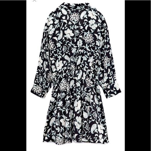 ZARA BLACK FLORAL SHIRT DRESS SIZE XS - Picture 4 of 5